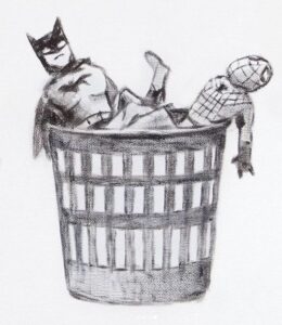 Batman_spider_man_Basket_Banksy_new_artwork_bristol_care_hospital_care_workers-610x705